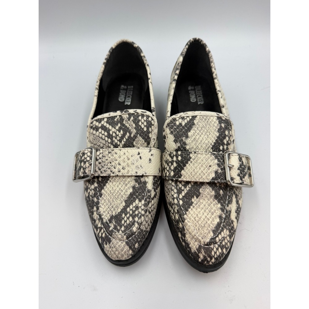 Bleecker & Bond Demi Snakeskin Embossed Monk Strap Loafers Cream Black 6M